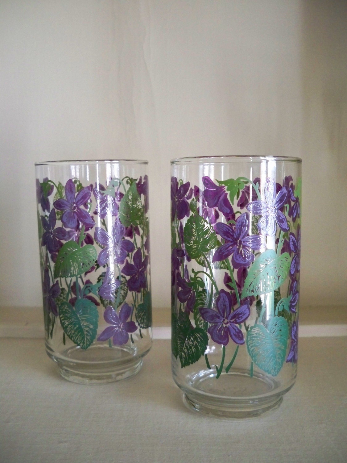 vintage purple violet libbey juice glasses - set of 2