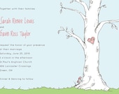 Tree wedding invitation carved heart. Hand Drawn - illustrated. Unique and Creative. sample set