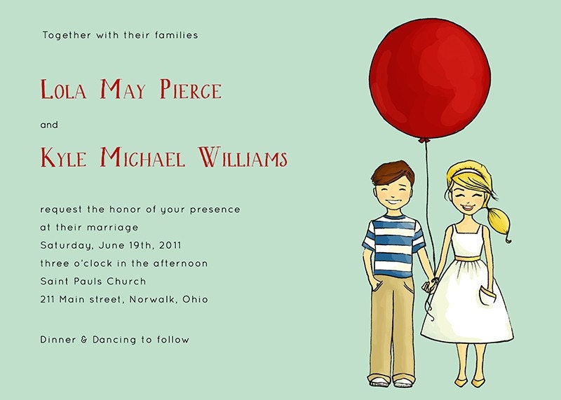 Balloon Wedding Invitation. Vintage Inspired Retro. Hand Drawn and  Illustrated. Sample set.