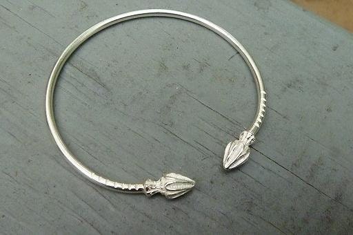 Sterling Silver Bracelet Bangle Cocoa Pod Tips West Indian Style