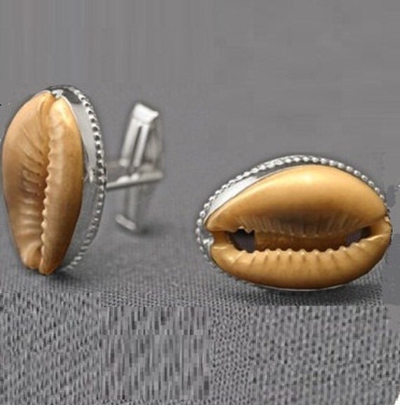 Jewelry for Men Cowrie Shell Cuff Links Sterling Silver