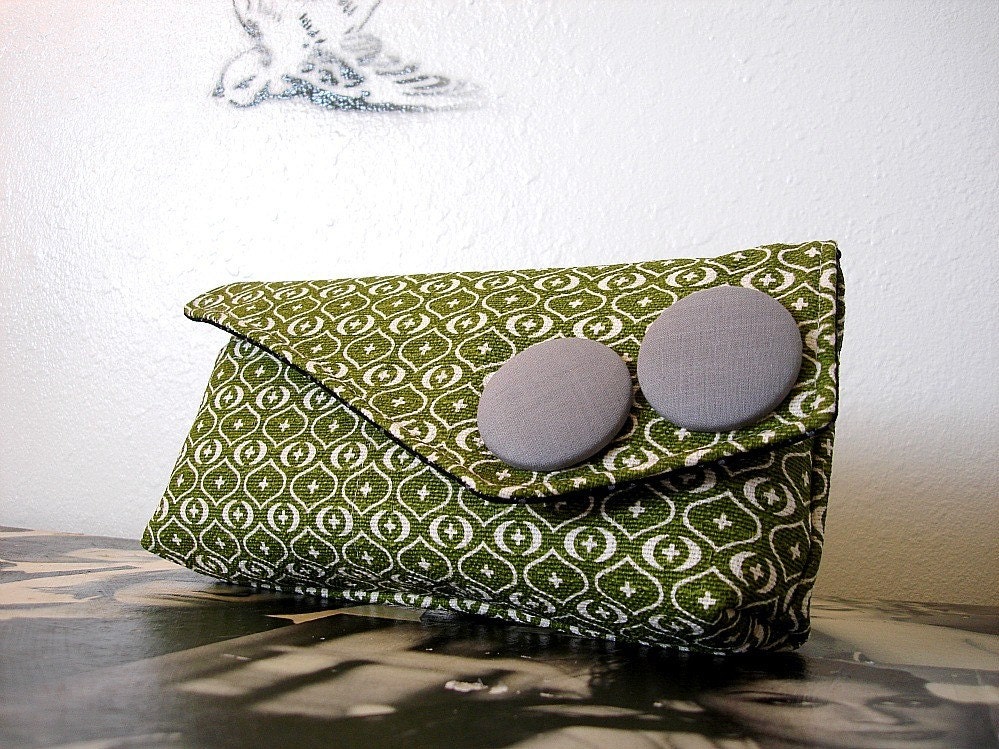 Olive and White Pocket Clutch