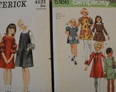 1970s Girls Tent Dress Jumper Blouse Sewing Pattern Simplicity 5166 Butterick 4121 Size 8