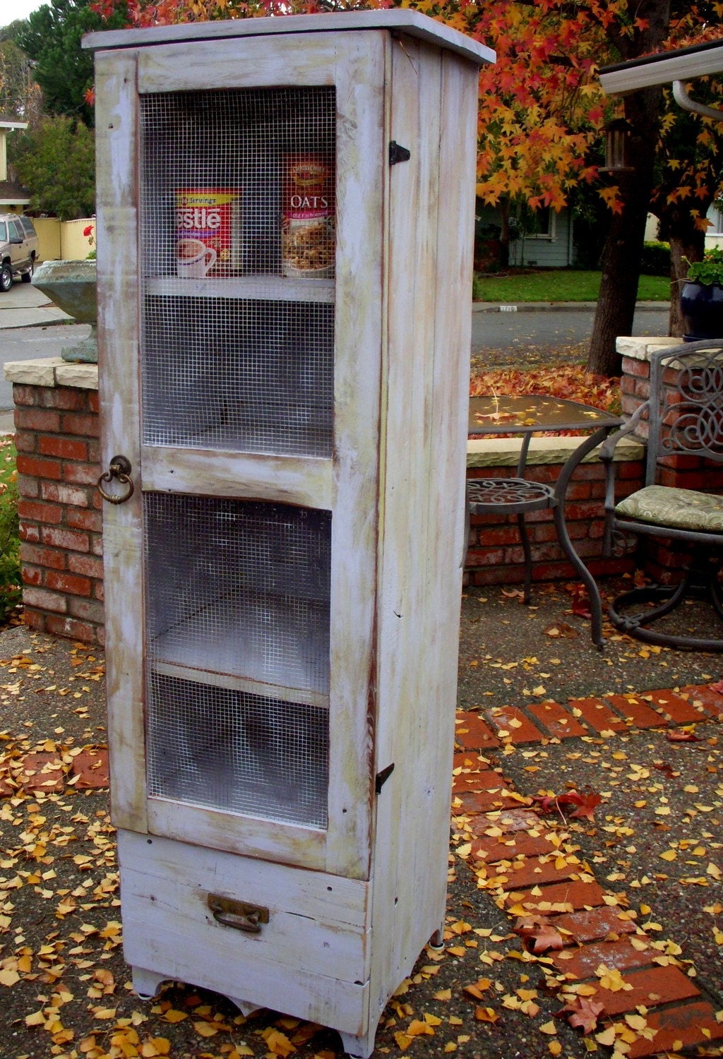 Wood Pie Safe Cabinet - Storage Shelf - Shabby, Rustic Furniture