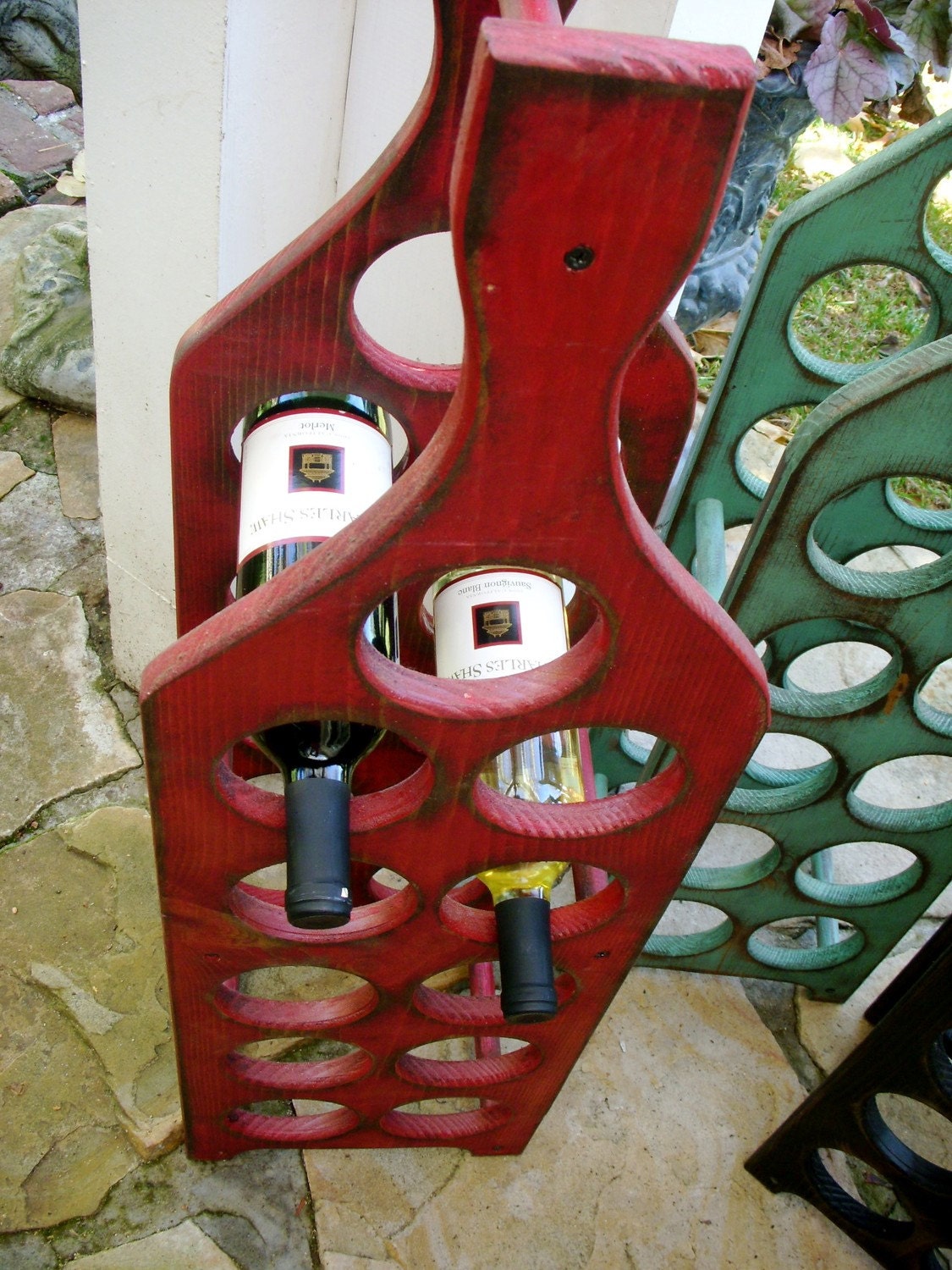 Wood Wine Rack Storage - Shabby Cottage - Rustic Wine Holder - Bottle