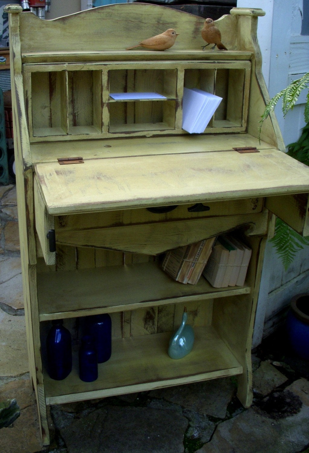 Wood Desk - Bookcase - Shabby Furniture - Etagère - Cottage Chic