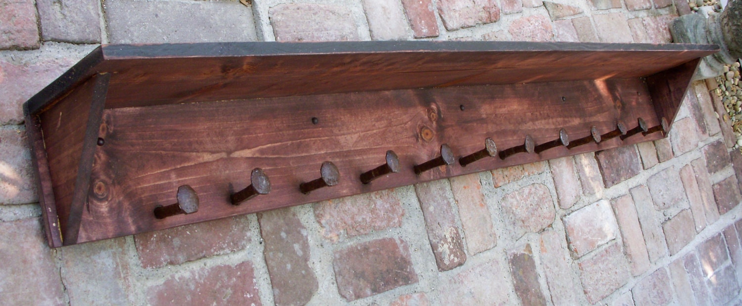 Wood Shelf - Railroad Spike - Rustic - Shabby - Farmhouse Chic - French Country - Shelving - 72 Inches Long x 10 deep x 8 tall