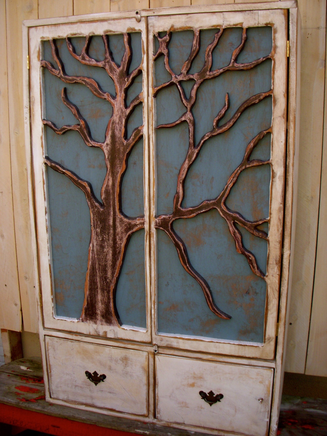 Artistic Furniture - Storage Shelves, Cabin Decor - French Country Chic - Tree Art