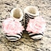 Boutique Zebra Baby Girl Booties Little Girls Shoes Ballet Pink flower Non Skid Newborn Infant- Children - Baby Shower Gift