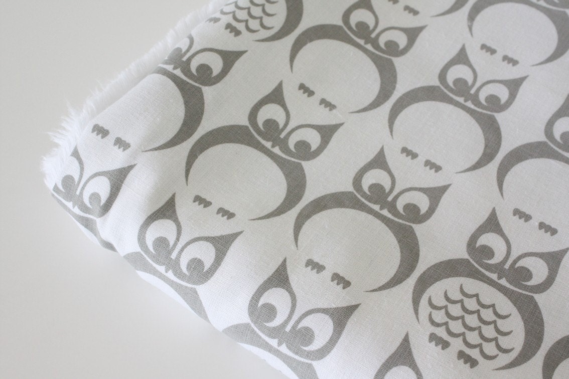 Owls in Cool Grey - Hand Screen Printed Fabric