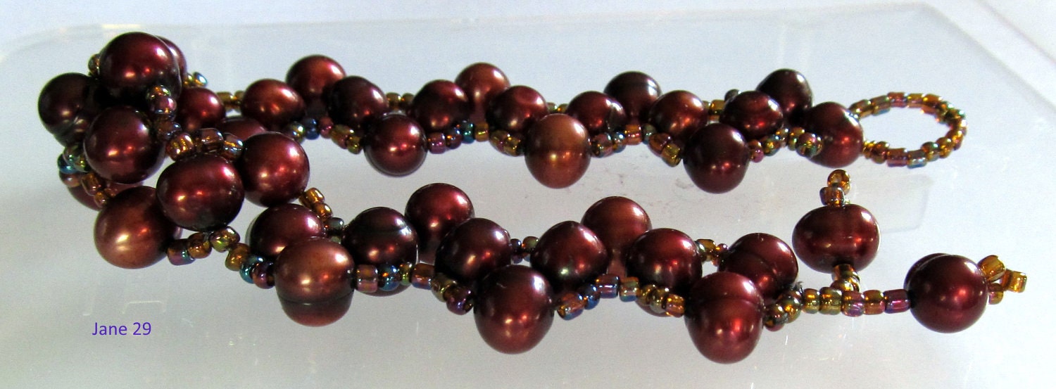Burgandy Cultured Pearl Beadweave Bracelet