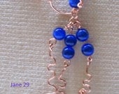 Hand crafted Cobalt Blue Cats Eye Beads and Copper Wire Lariat Chain