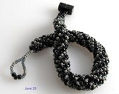 8 inch Black and Gray Russian Spiral Beadweave Bracelet