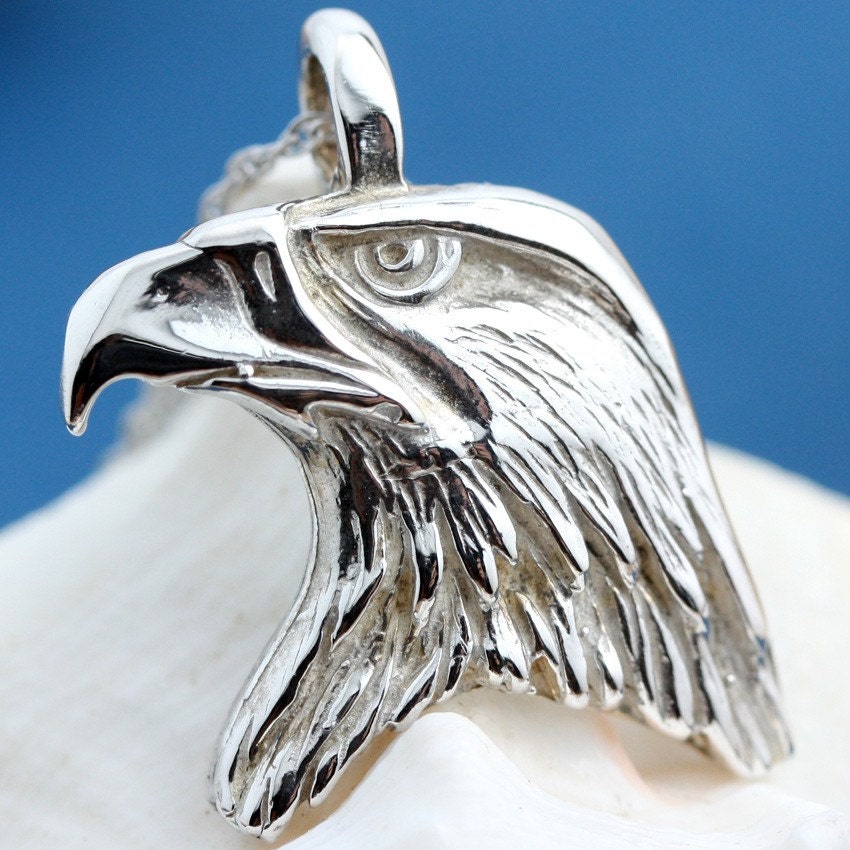 American Eagle Head Sterling Silver Pendant with chain