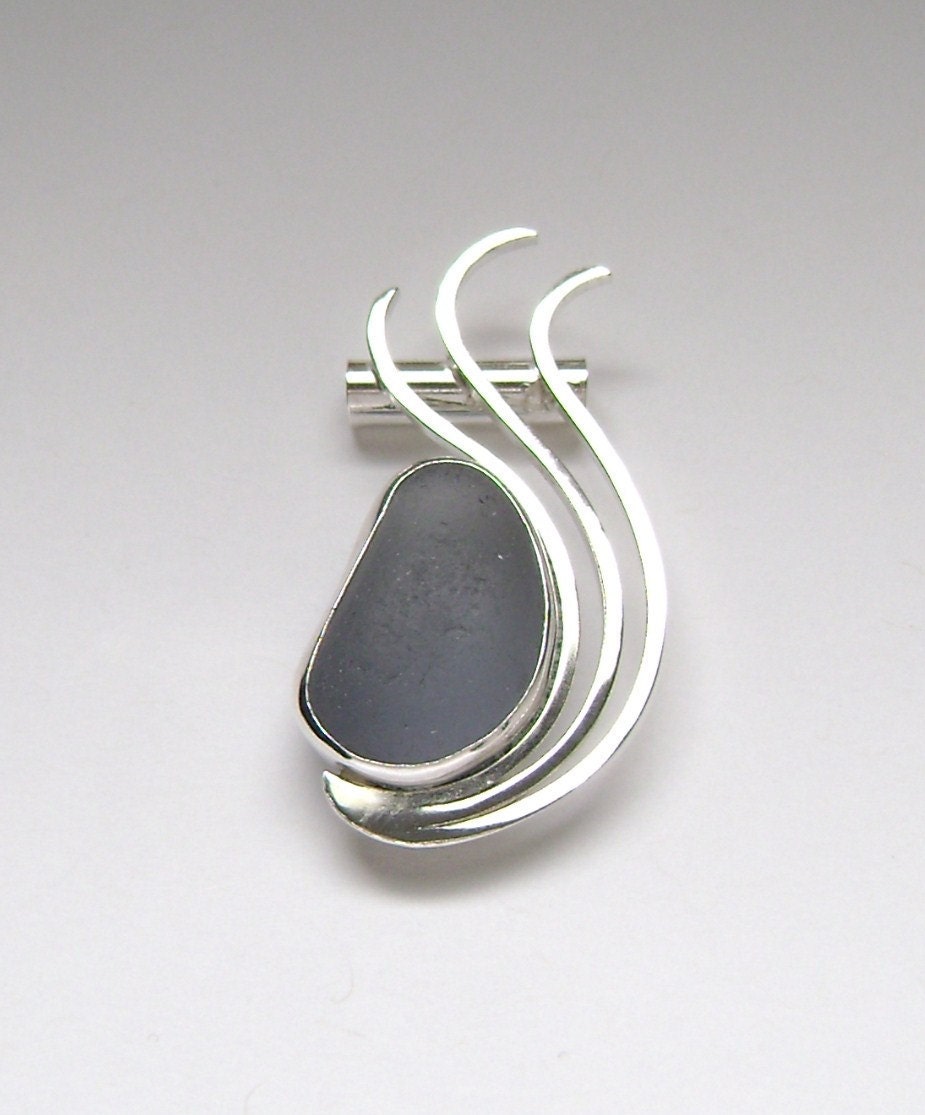 Sea Glass Jewelry - Sterling Rare Dark Gray Sea Glass Pendant