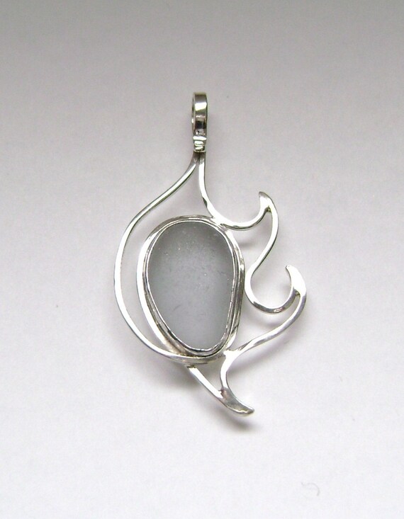 Sea Glass Jewelry - Sterling Rare Gray Sea Glass Pendant