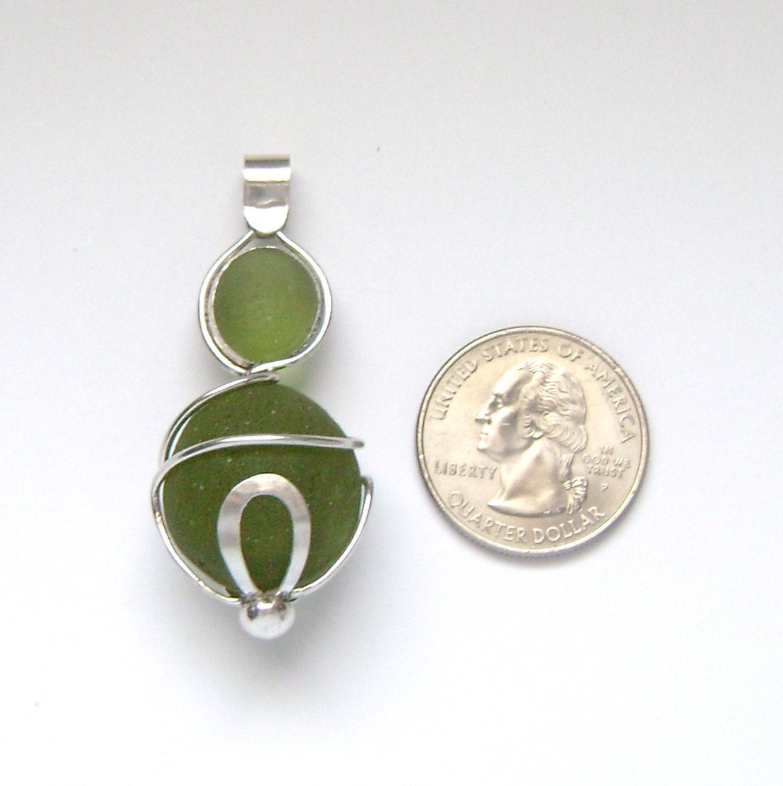 Sea Glass Jewelry - Sterling Double Green Sea Glass Pendant