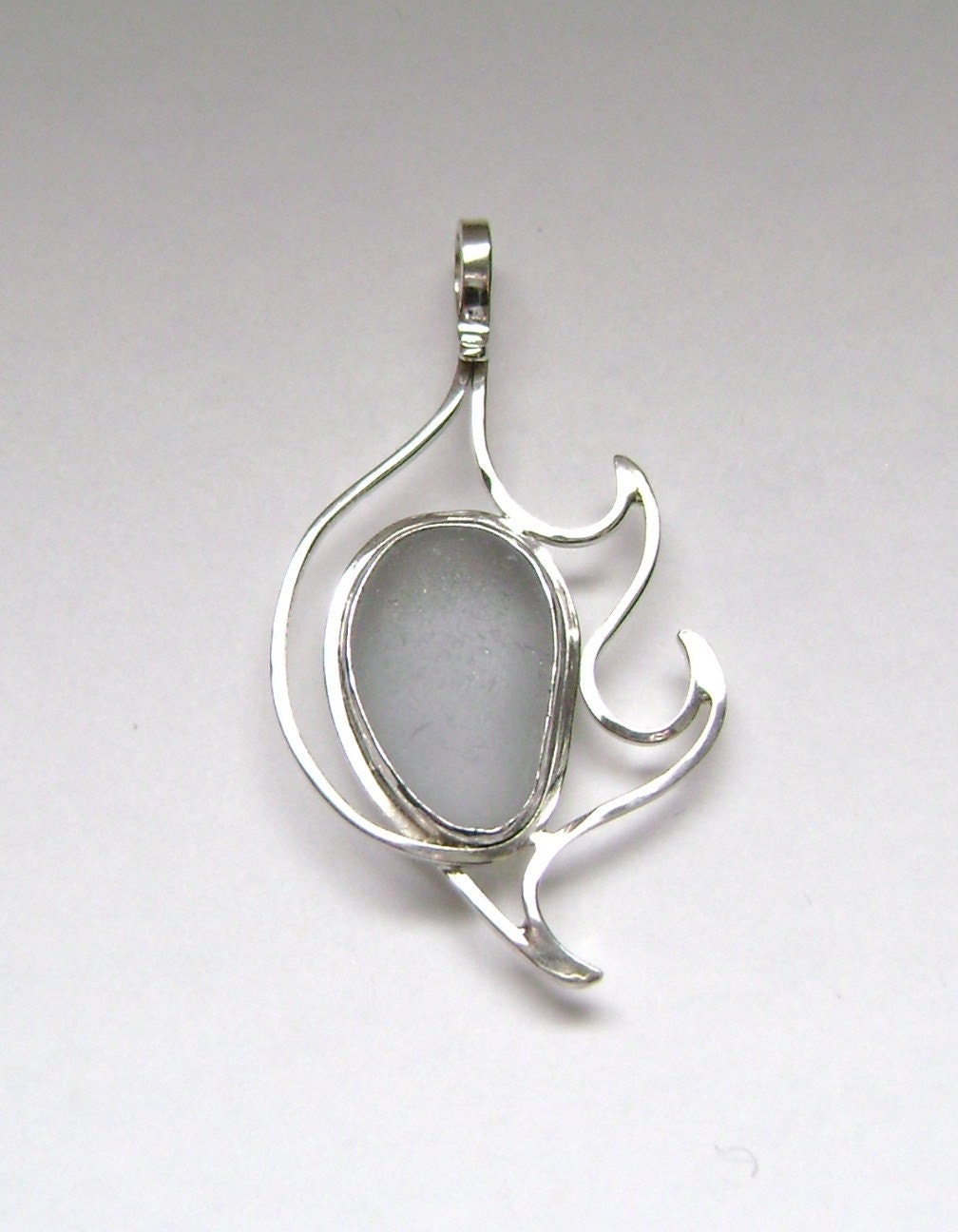 Sea Glass Jewelry - Sterling Rare Gray Sea Glass Pendant