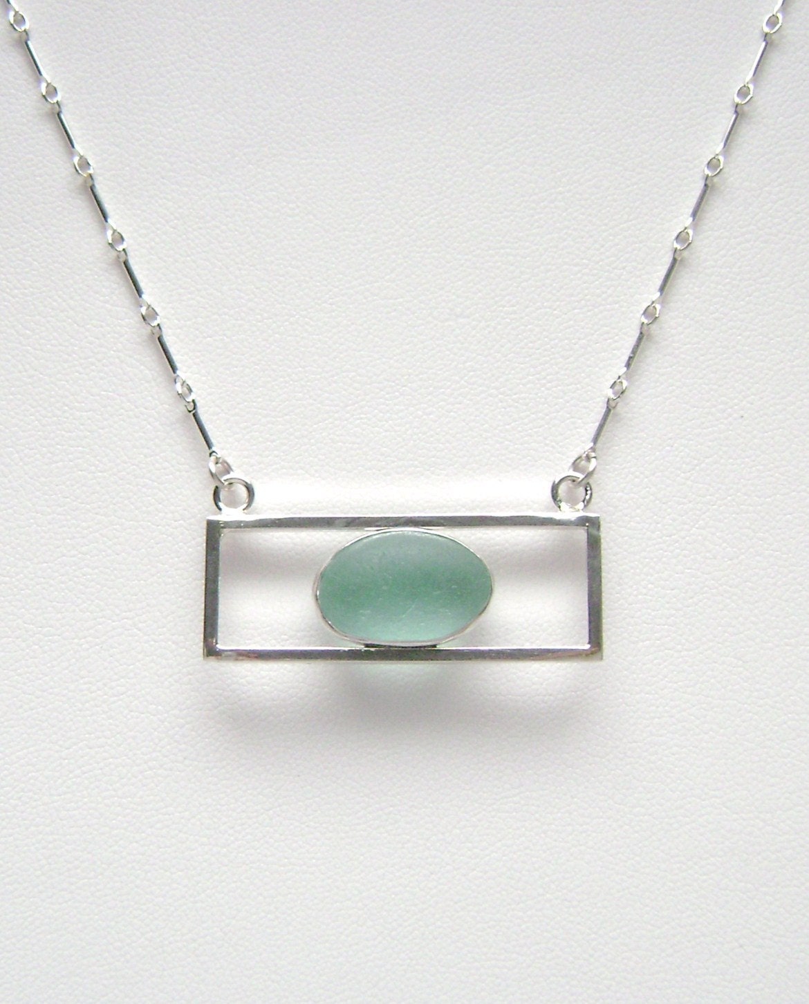 Sea Glass Jewelry - Sterling Aqua Sea Glass Necklace