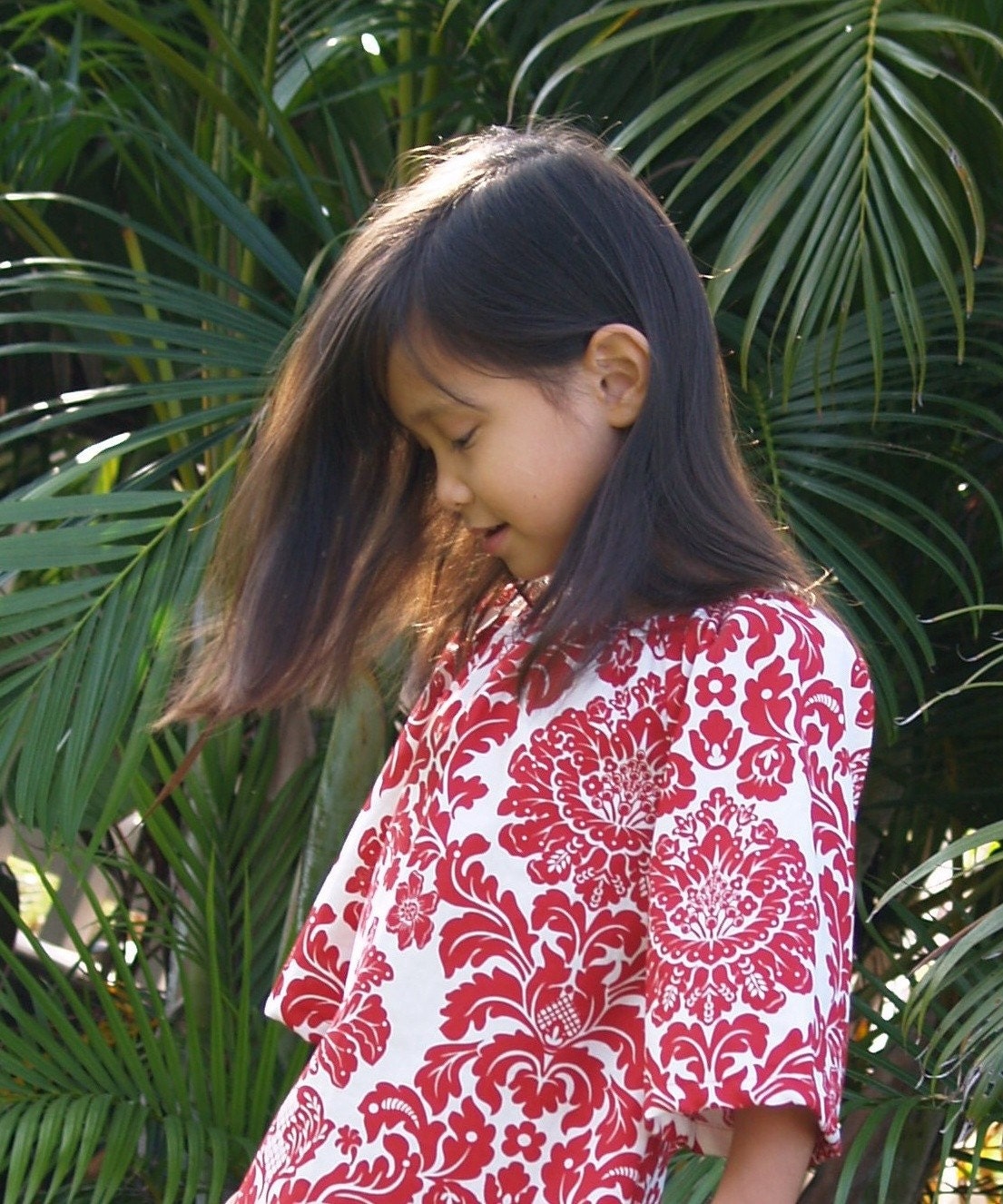 Girls Red White Damask Dress Tunic Peppermint Handmade 6mos to 12