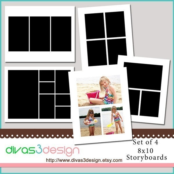 8x10 Storyboard Collage Template Set of 4 - Instant Download