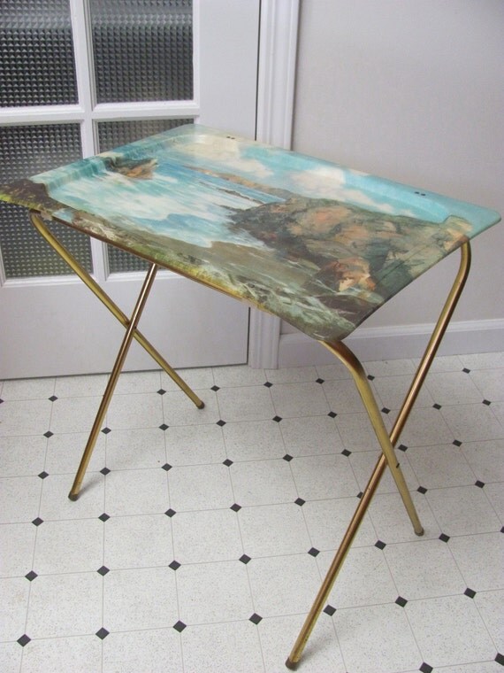 Vintage TV Tray Pair Coastal Scene by DaveysVintage on Etsy