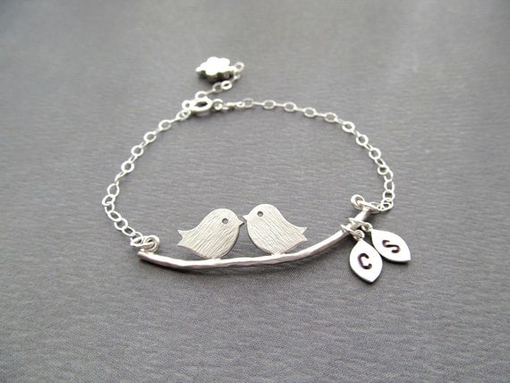 Engagement Gifts - Love Birds Bracelet Sterling Personalized Anniversary Gifts, Bridesmaids Gift, Bridal Shower Gifts
