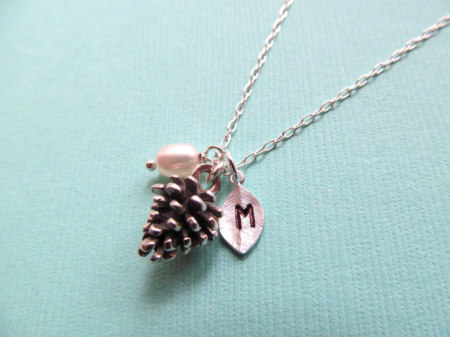 CUSTOM Initial Personalized Gifts- Weddings and Bridesmaids Jewelry Wedding Party - Fall Wedding, Pine cone Necklace, winter wedding