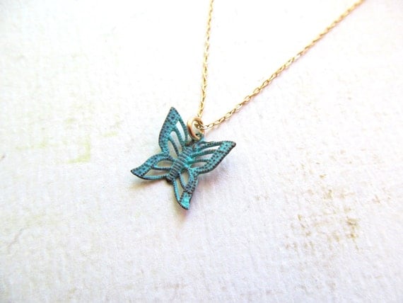 Butterfly - Teal Blue Butterfly Necklace Gold Filled Bridesmaids Gifts, Birthday Friend Gift, Nature Dainty Everyday Jewelry