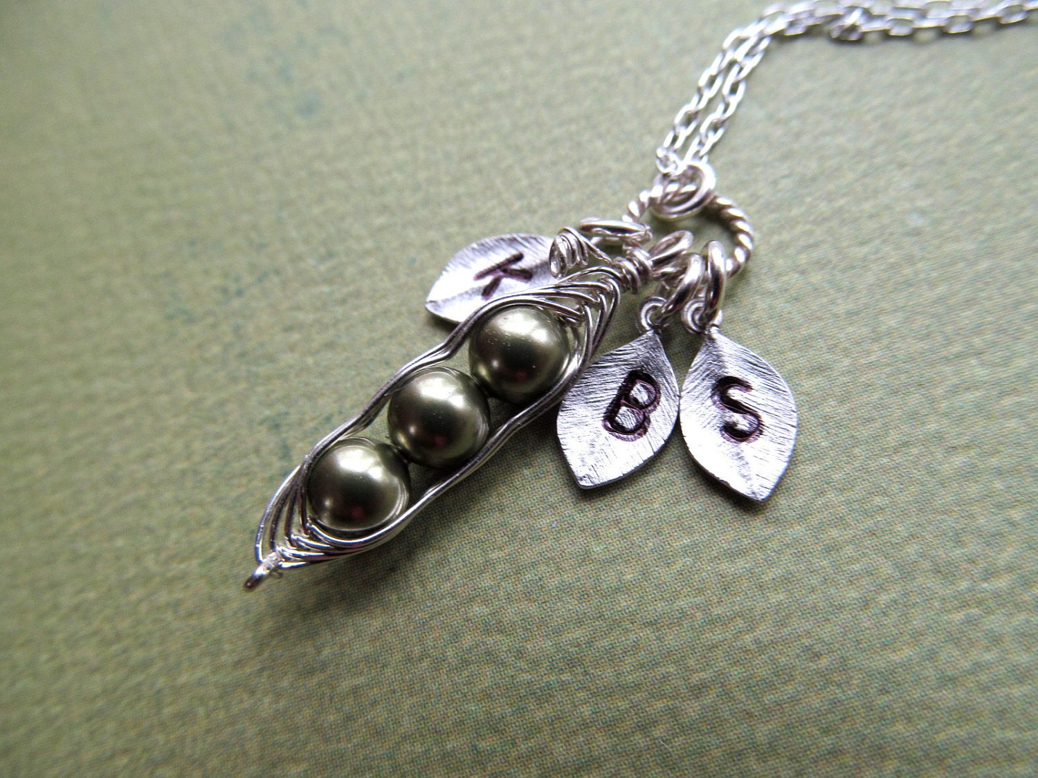 Personalized Jewelry - Peas in a Pod Necklace- BEST FRIENDS Mother Birthday Gifts from kids Initials Children Grandma Baby Shower Gifts