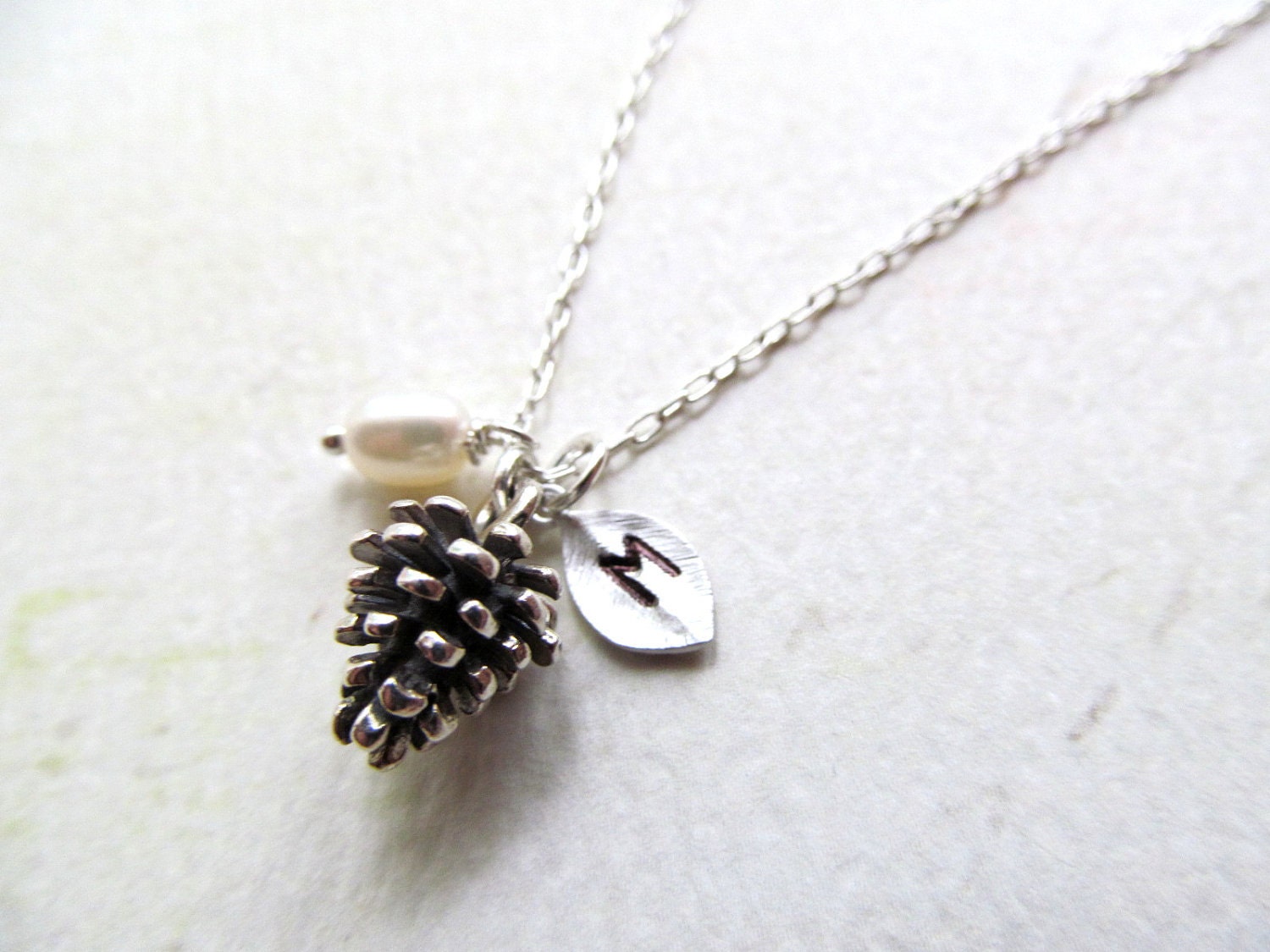 CUSTOM Initial Personalized Gifts- Weddings and Bridesmaids Jewelry Wedding Party - Fall Wedding, Pine cone Necklace, winter wedding