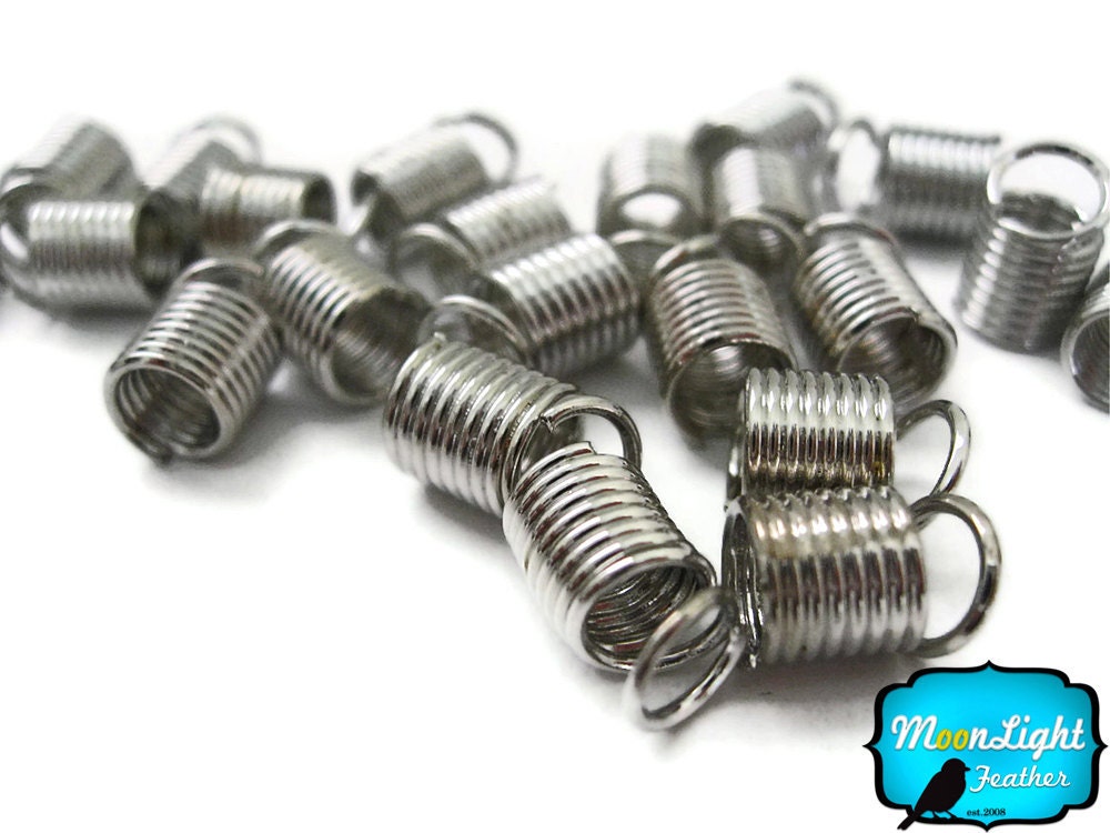 Crimp beads, 50 pieces - Silver Plated Springs Coil Crimp Tube Finding 6x4mm : 1341