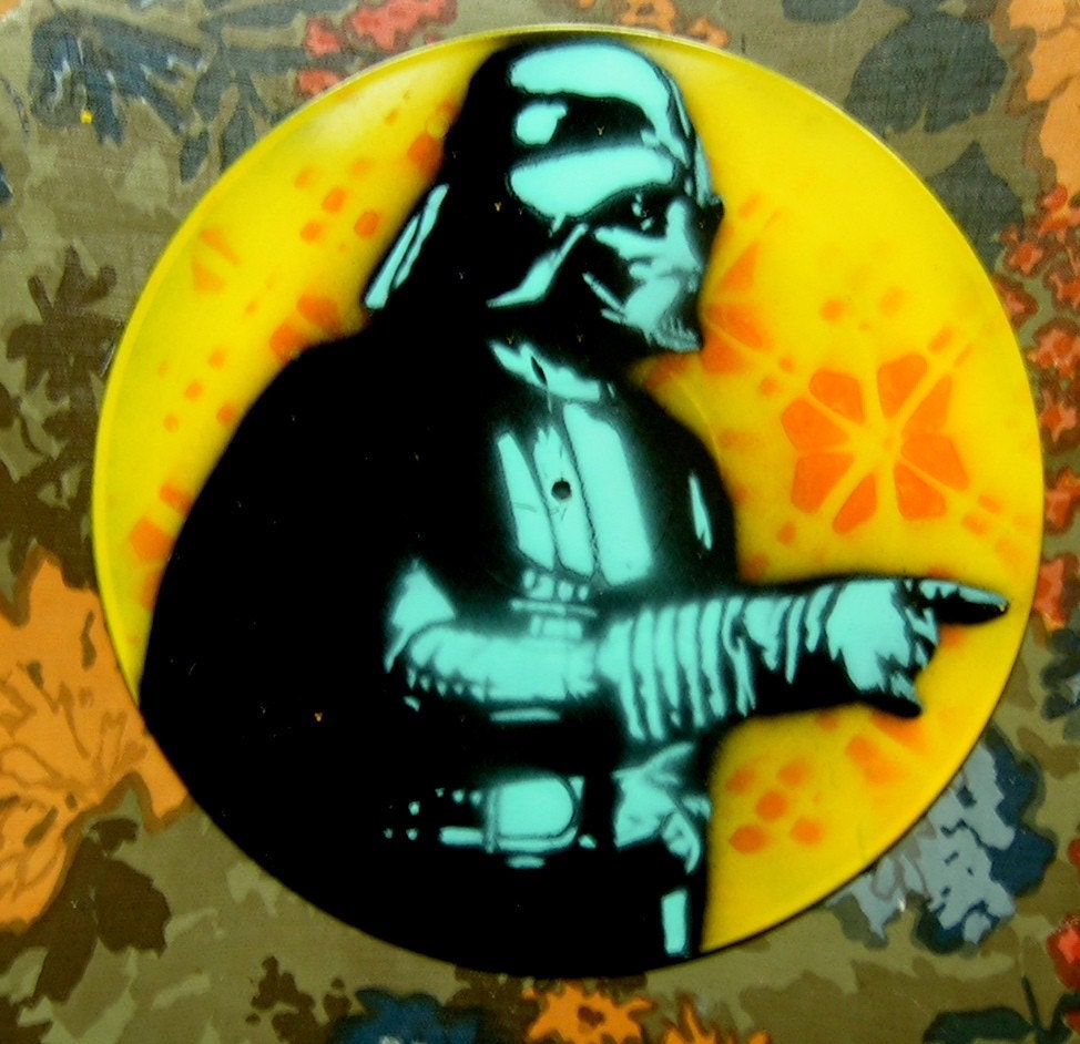 Darth Vader Retro-Style Spray-Painted on Record (Vinyl) BUY any 3 RECORDS get a 4TH FREE