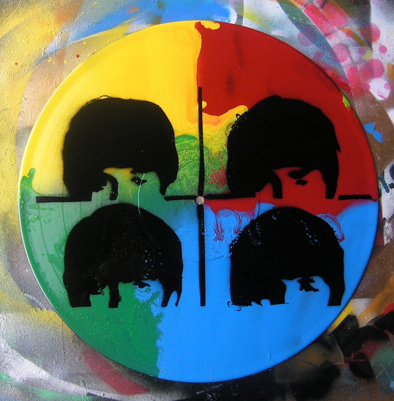 Beatles Four-Color 'Lollipop' Painting Spray-Painted on Record (Vinyl) BUY any 3 RECORDS get a 4th FREE