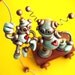 Robot Pull Toy - Father and Child with Balloon - Rustic Pale Blue Silver - Clay, Wire, Wood, Paint