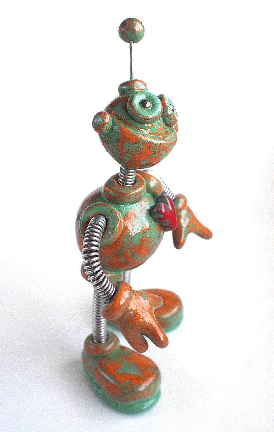 Patina Peter Garden Robot Sculpture - Will Guard Your House Plants From Evil - Clay, Wire, Paint