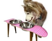 Dog Feeder - Raised Pet Feeder - Painted Skate Deck - Gift For Pet Lover - Pink Plaid Skate Pet Feeder