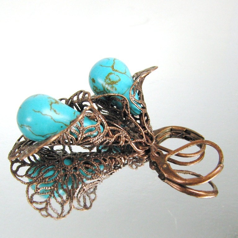 Turquoise Filigree Blossom Earrings