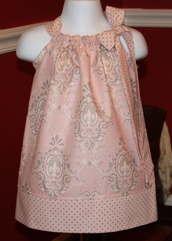 Pillowcase dress toddler Easter dresses puttin on the ritz pink gray , 3, 6, 9, 12, 18. 24, mos. 2t, 3t, 4t, 5t