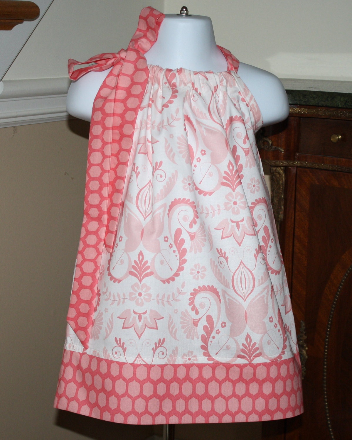 butterfly pillowcase dress girls baby toddler dress michael miller fabric pink white 3 mos to 4T