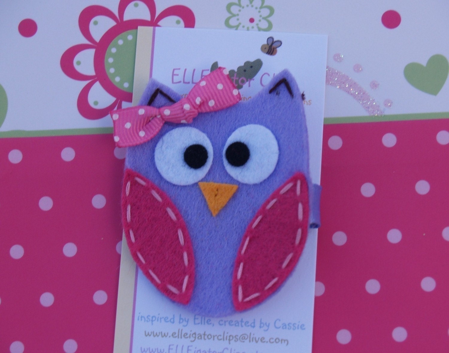 Felt  Owl Hair Clip - Pink and Purple- Miss Who- 0084
