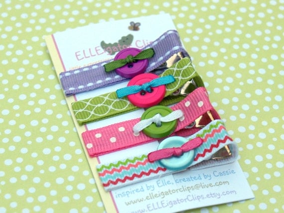 Cloe - Everyday Button Hair Clip Set / Girls Hair Clips / Button Hair Clips