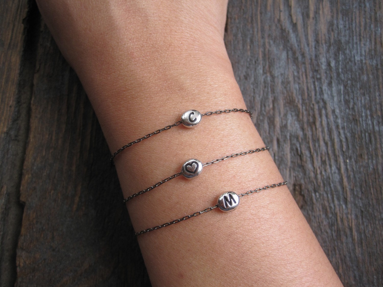 Charlie and Marcelle Initial bracelet in Silver and Black rhodium chain ON SALE