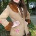 SALE Vintage 70s german suede and shearling BOHO floral embroidered faux fur ladies 3/4 length coat size small