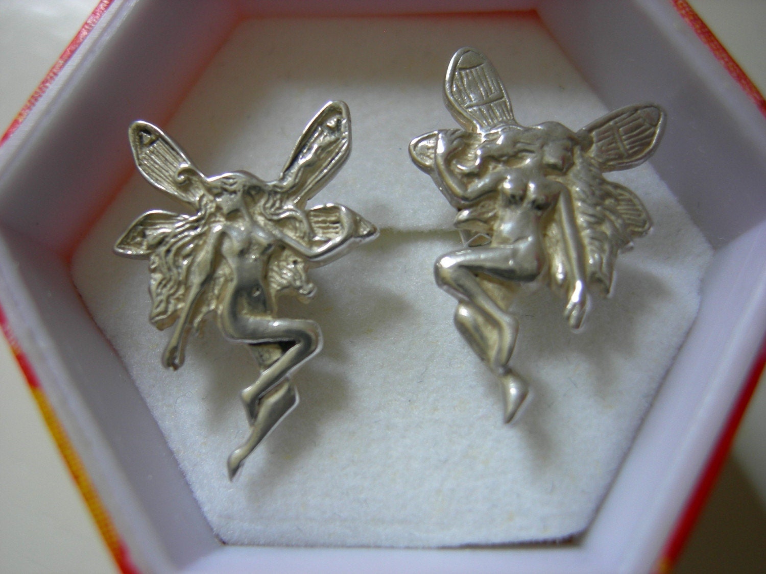 Vintage Fairy Earrings - Sterling Silver - Art Nouveau-Style - 1980s