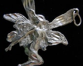 Vintage  Fairy Pendant in Sterling Silver - Art Nouveau Style - 1980s