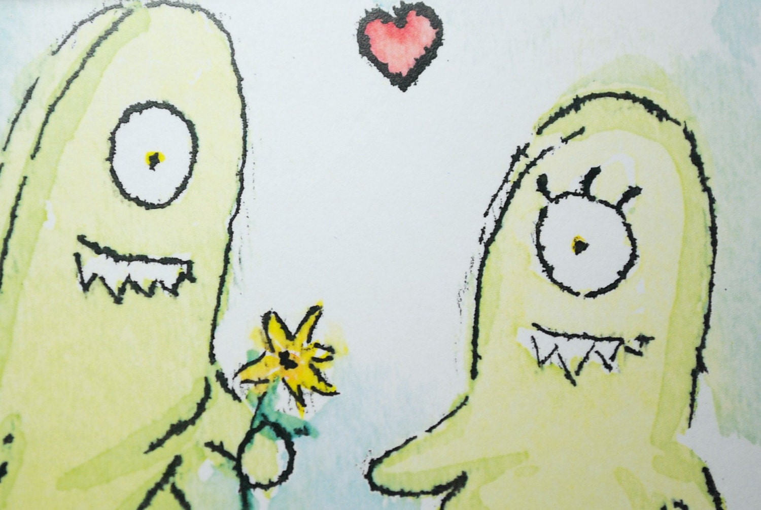 Cute Monster Art, Children Decor, Children Art, 5x7, Little Monsters in Love