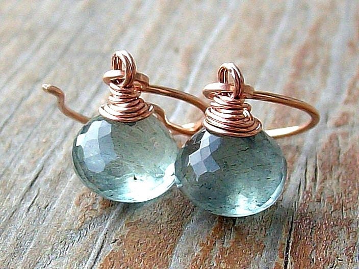 SALE-Moss Aquamarine Earrings. Rose Gold Jewelry. March Birthstone. Gift For Her...Eve Earrings.