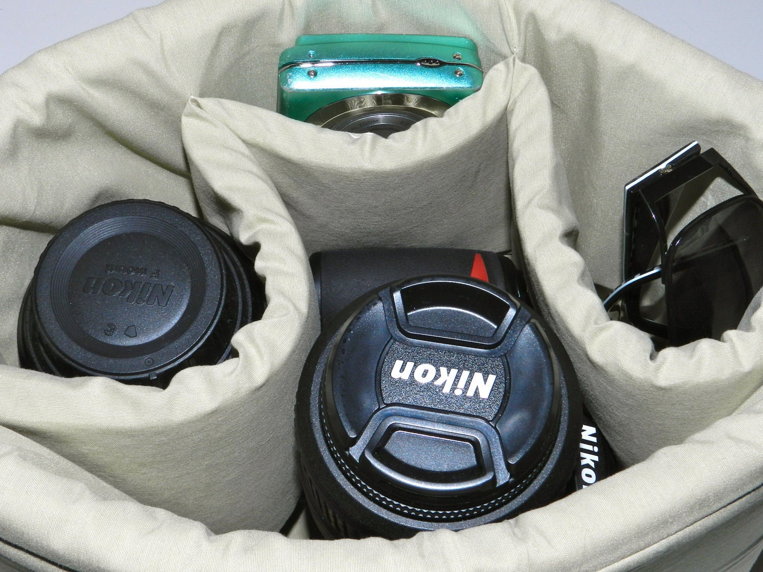 Camera Bag, for your DSLR, Tan Water resistant fabric, A padded slr Purse Insert Camera Bag  by Darby Mack