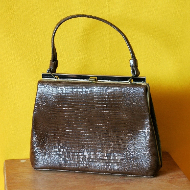 Vintage Embossed Reptile Purse, Faux Croc, 1960s